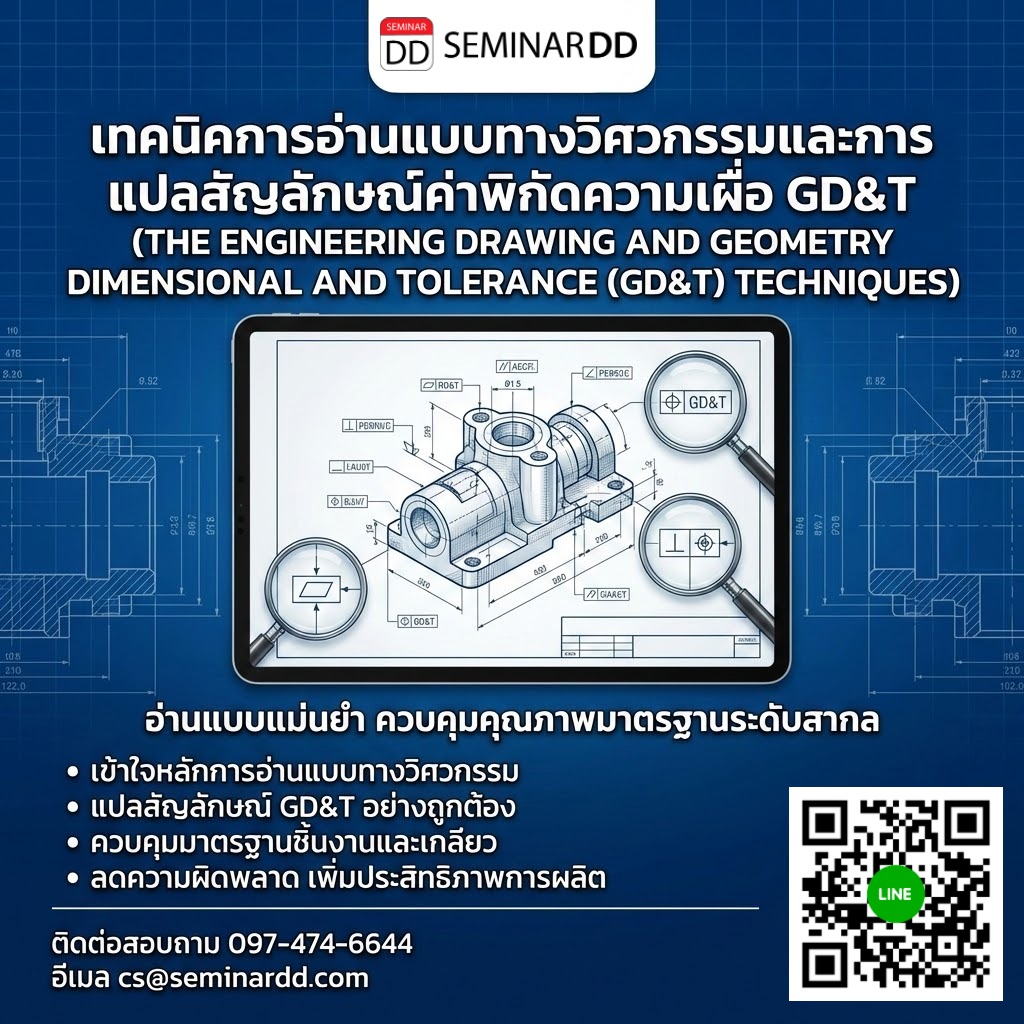 เทคนิคการอ่านแบบทางวิศวกรรมและการแปลสัญลักษณ์ค่าพิกัดความเผื่อที่ใช้ในการควบคุมมาตรฐานชิ้นงานและมาตรฐานเกลียว GD&T THE ENGINEERIMG DRAWING AND GEOMETRY DIMENSIONAL AND TOLERANCE (GD&T)TECHNIQUES