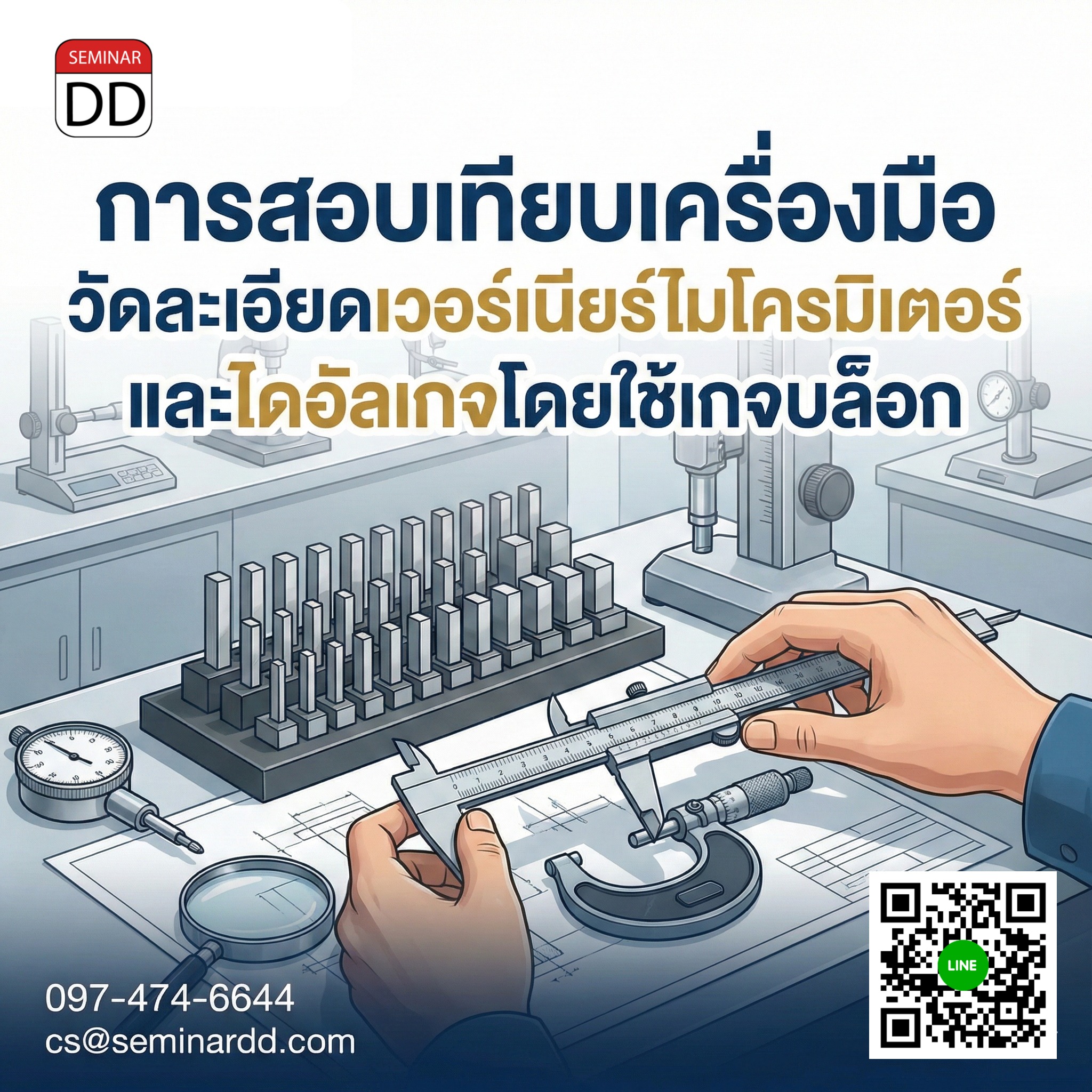 การสอบเทียบเครื่องมือวัดละเอียดเวอร์เนียร์ไมโครมิเตอร์ และไดอัลเกจโดยใช้เกจบล็อก
