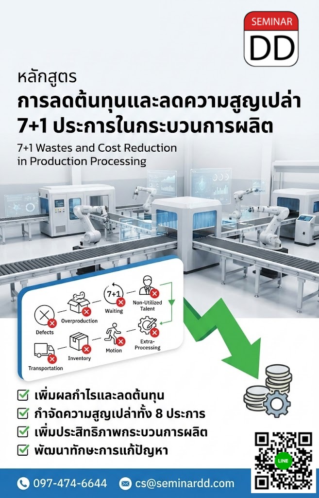 การลดต้นทุนและลดความสูญเปล่า 7 + 1 ประการในกระบวนการผลิต (7 + 1 Wastes and Cost Reduction in Production Processing)