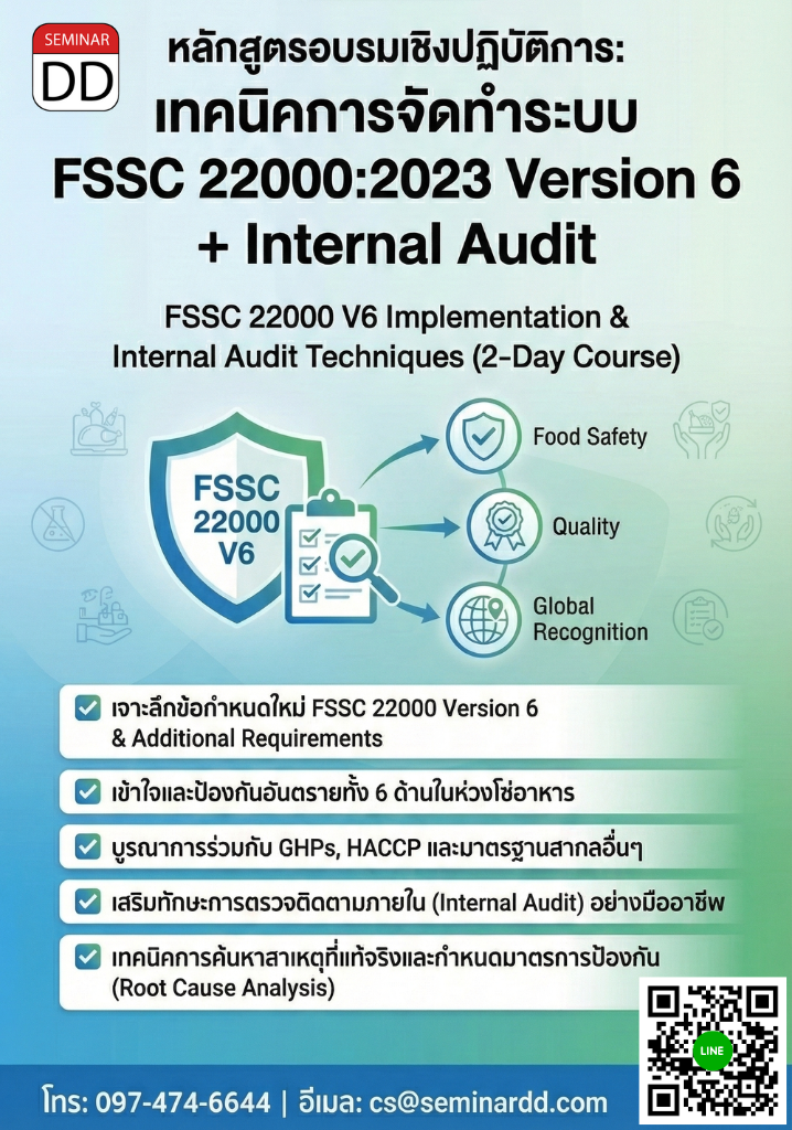 เทคนิคการจัดทำระบบ FSSC 22000:2023 Version 6 + Internal Audit