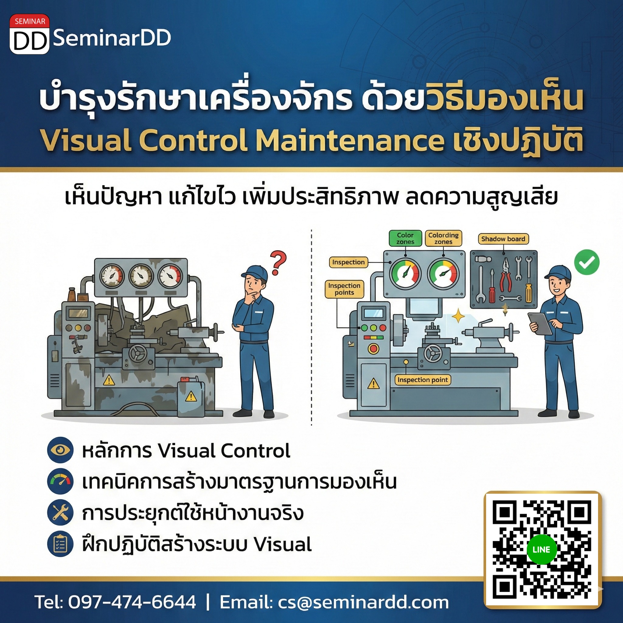 บำรุงรักษาเครื่องจักร ด้วยวิธีมองเห็น Visual control Maintenance เชิงปฏิบัติ