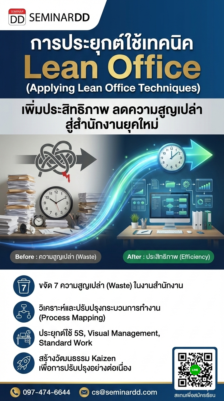 การประยุกต์ใช้เทคนิค Lean Office เพื่อการเพิ่มประสิทธิภาพและลดความสูญเปล่าในกระบวนการทำงาน