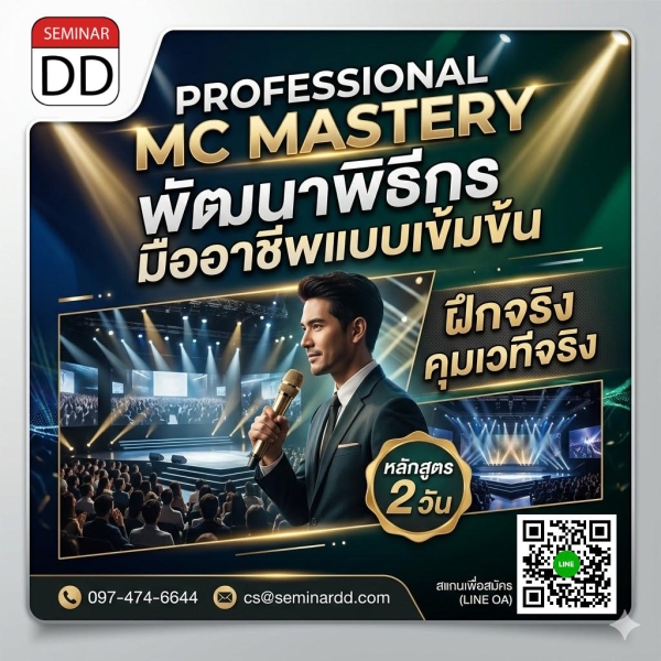 Professional MC Mastery: พัฒนาพิธีกรมืออาชีพแบบเข้มข้น ฝึกจริง คุมเวทีจริง